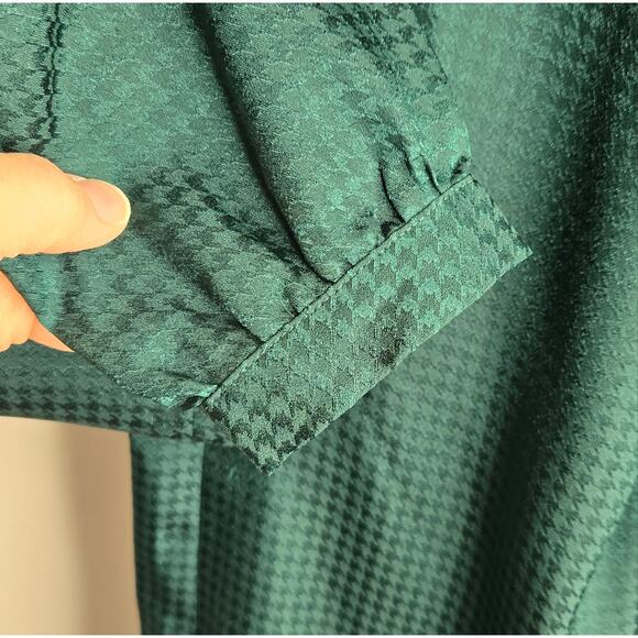 NWT ANN TAYLOR Emerald Green Houndstooth Check Women's Longsleeve Blouse Size XS - Picture 8 of 11